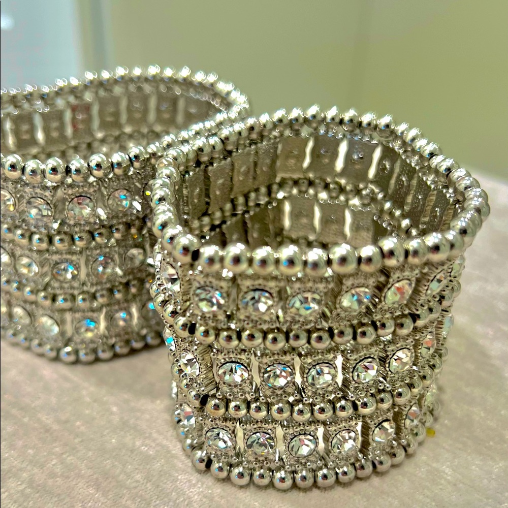 2 CHICOS WIDE SILVER STRETCH RHINESTONE BRACELETS